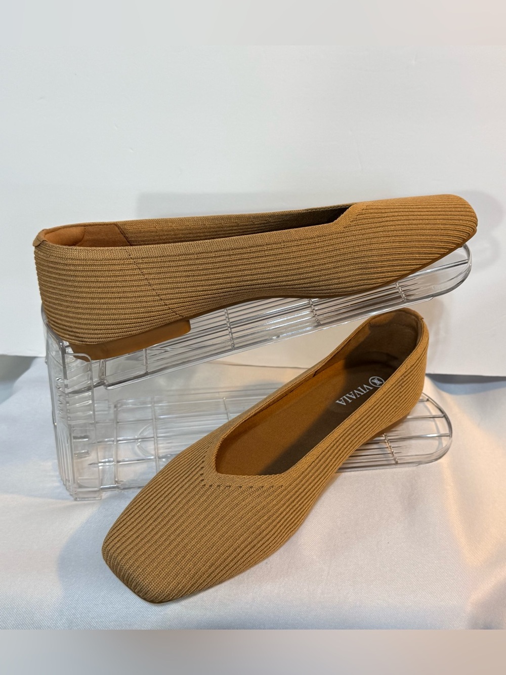 VIVAIA Camel Knit Ballet Flats Square Toe Washable Women’s 8.5 EU